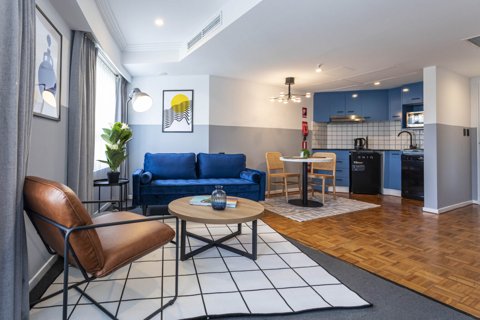 Living room staged after a turnover clean
